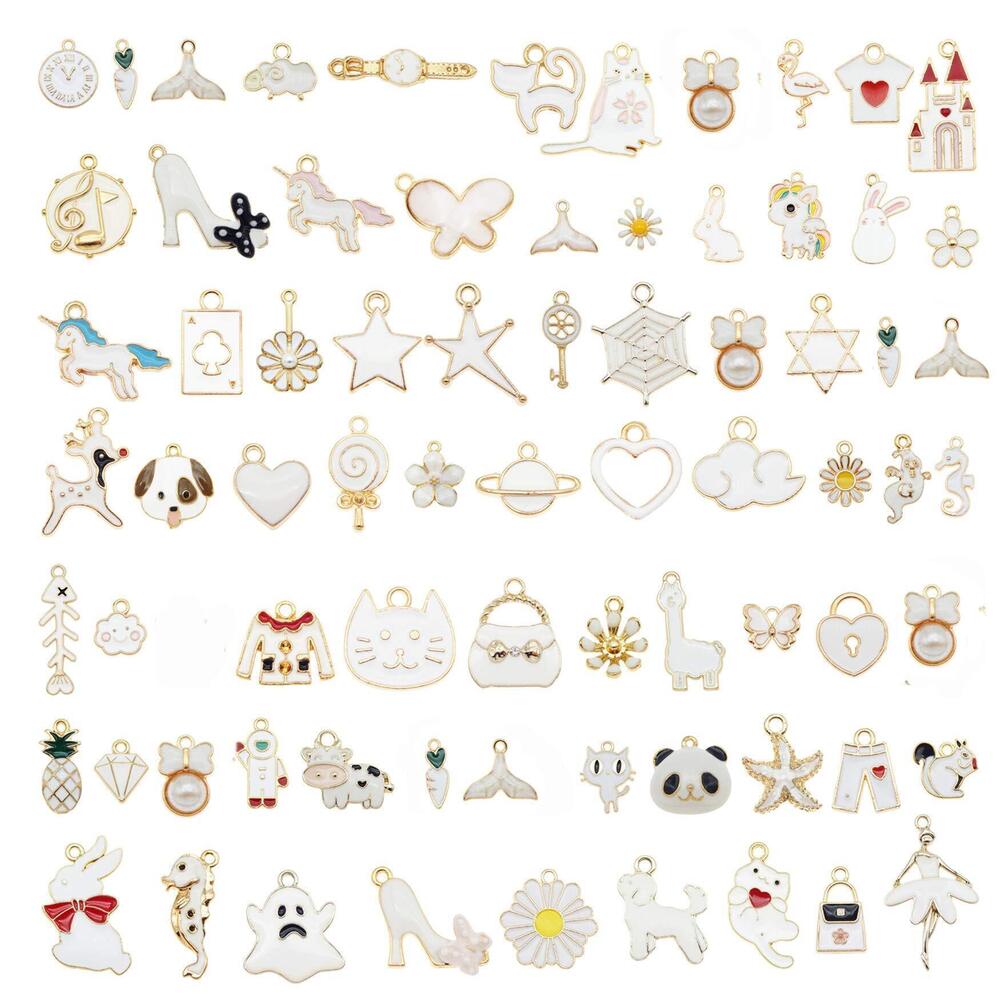 3440 60Pcs 30 Pairs Mixed Enamel White Theme Charms Pendants for Jewelry